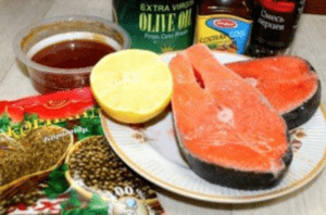Ингредиенты для рецепта лосося в мёде и кориандре