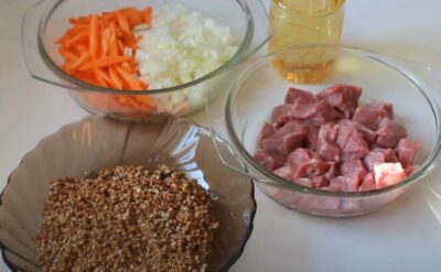 Ингредиенты для блюда Гречка со свининой в мультиварке